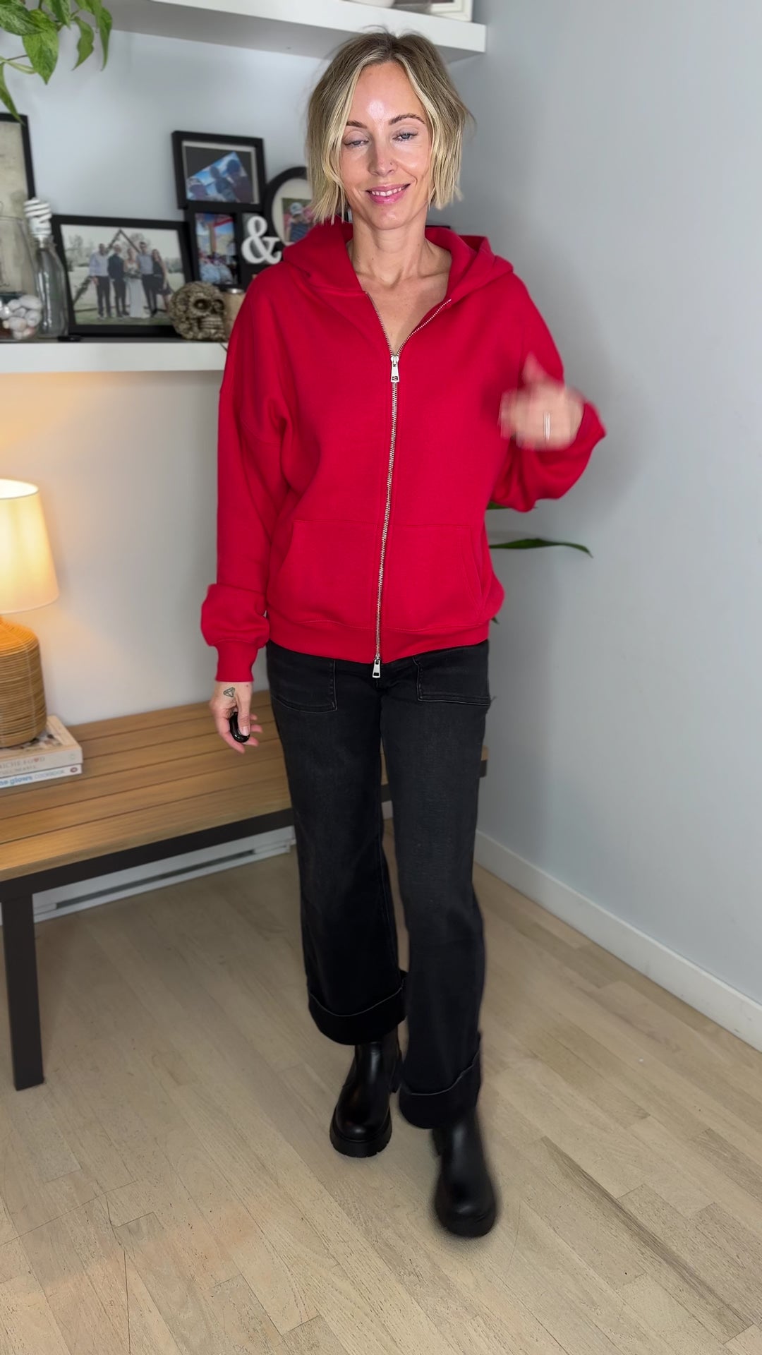 MONO B Slow Morning Fleece Zip Up Hoodie- SMITTEN CHERRY