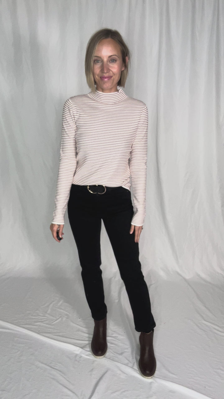 Malena Pinstripes Mock Neck Pullover Sweater- IVORY/COPPER-FINAL SALE