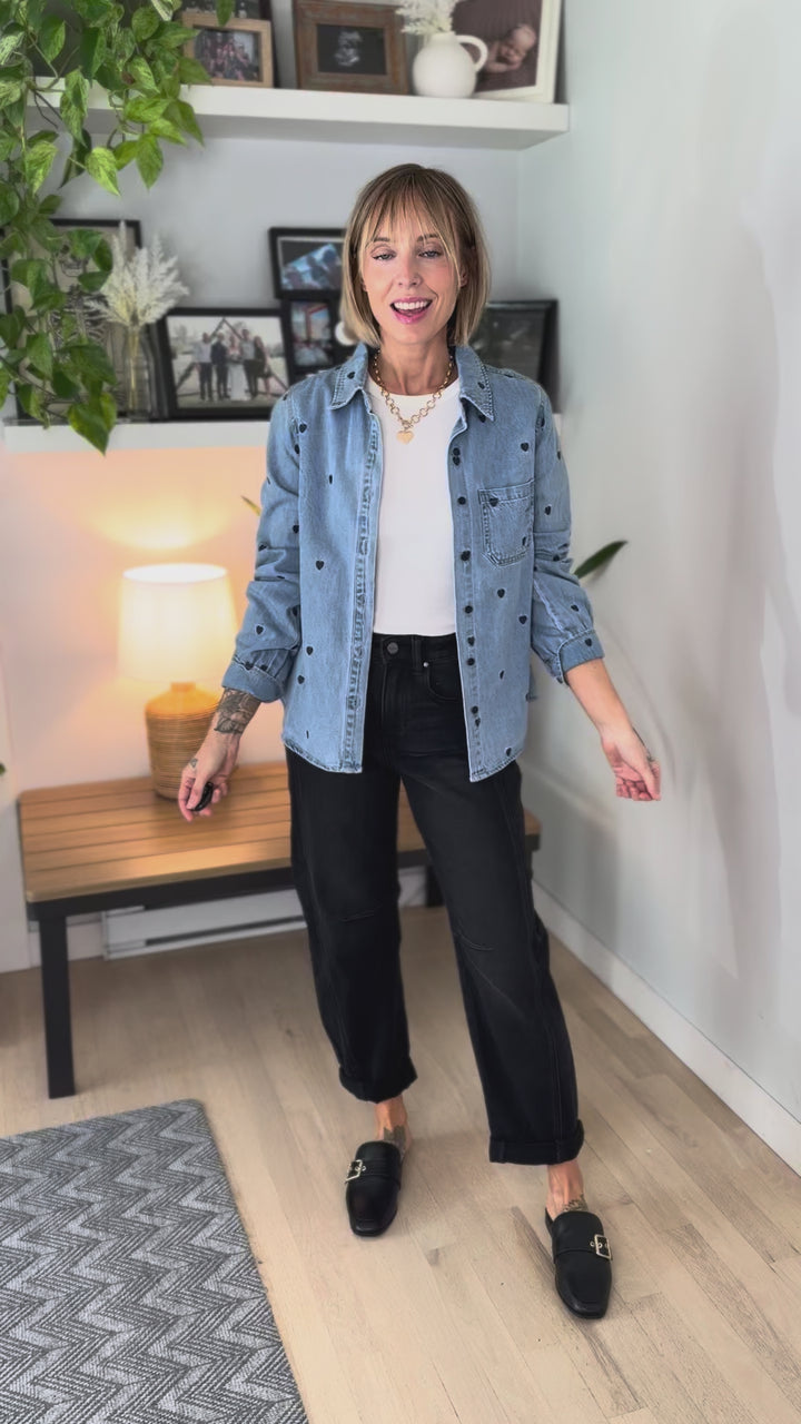 Emilia Heart Embroided Denim Shirt
