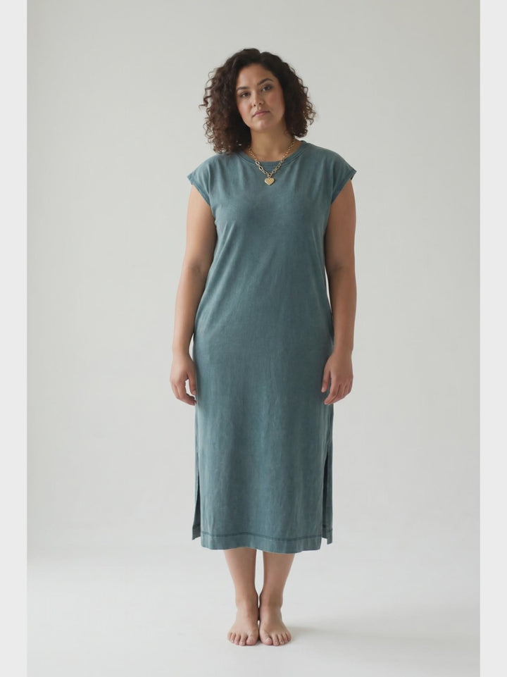 Coasta Washed Cotton Midi Dress- DARK TEAL