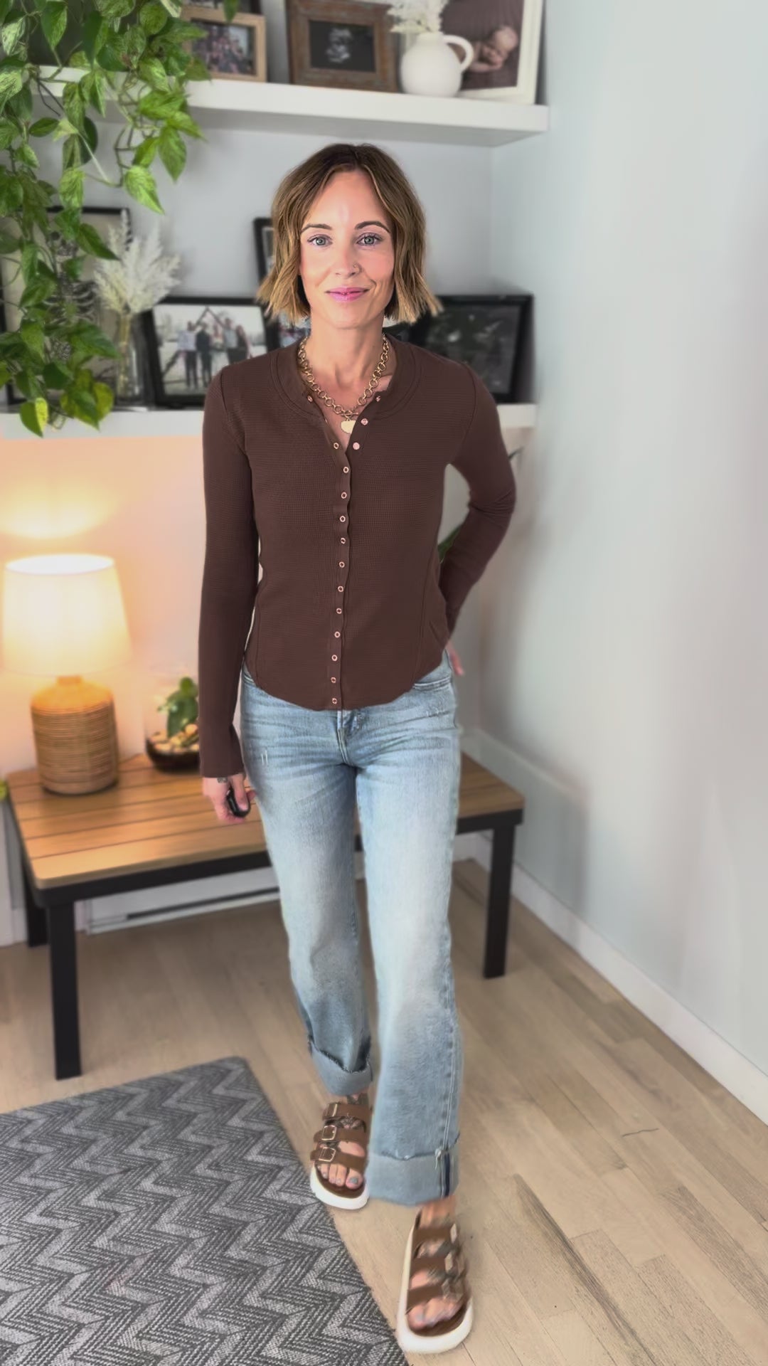 Layne Snap Button Long Sleeve- BROWN