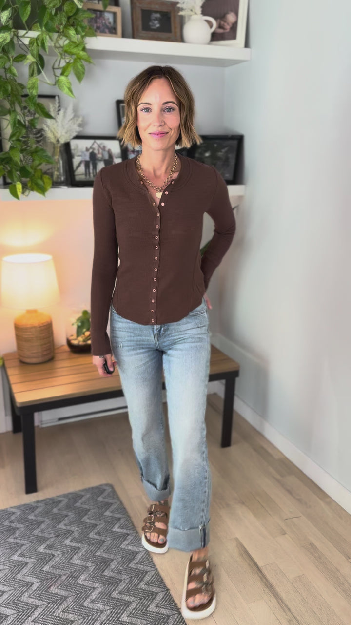 Layne Snap Button Long Sleeve- BROWN