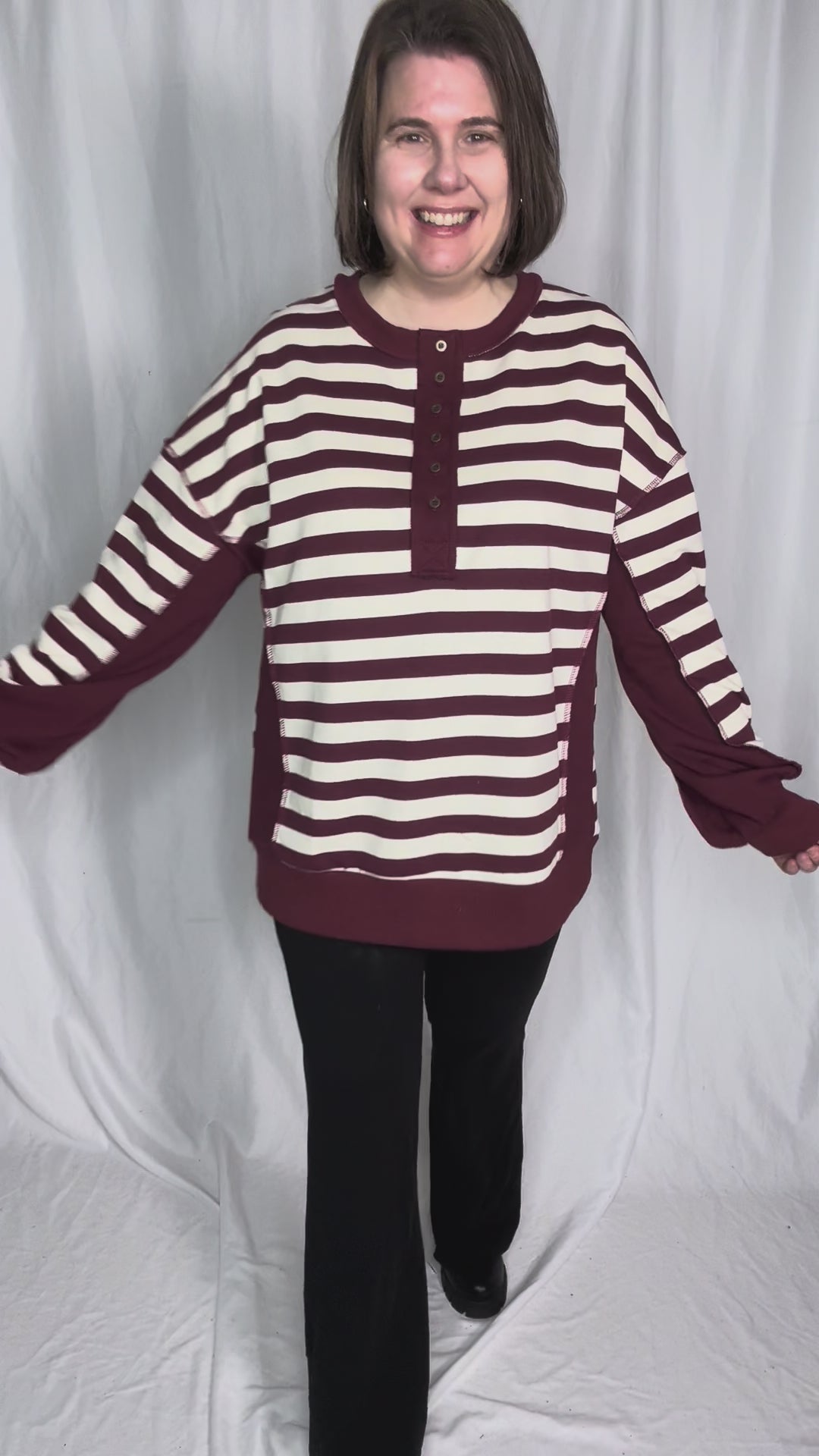 Brook 1/2 Button Pullover- BURGUNDY/CREAM