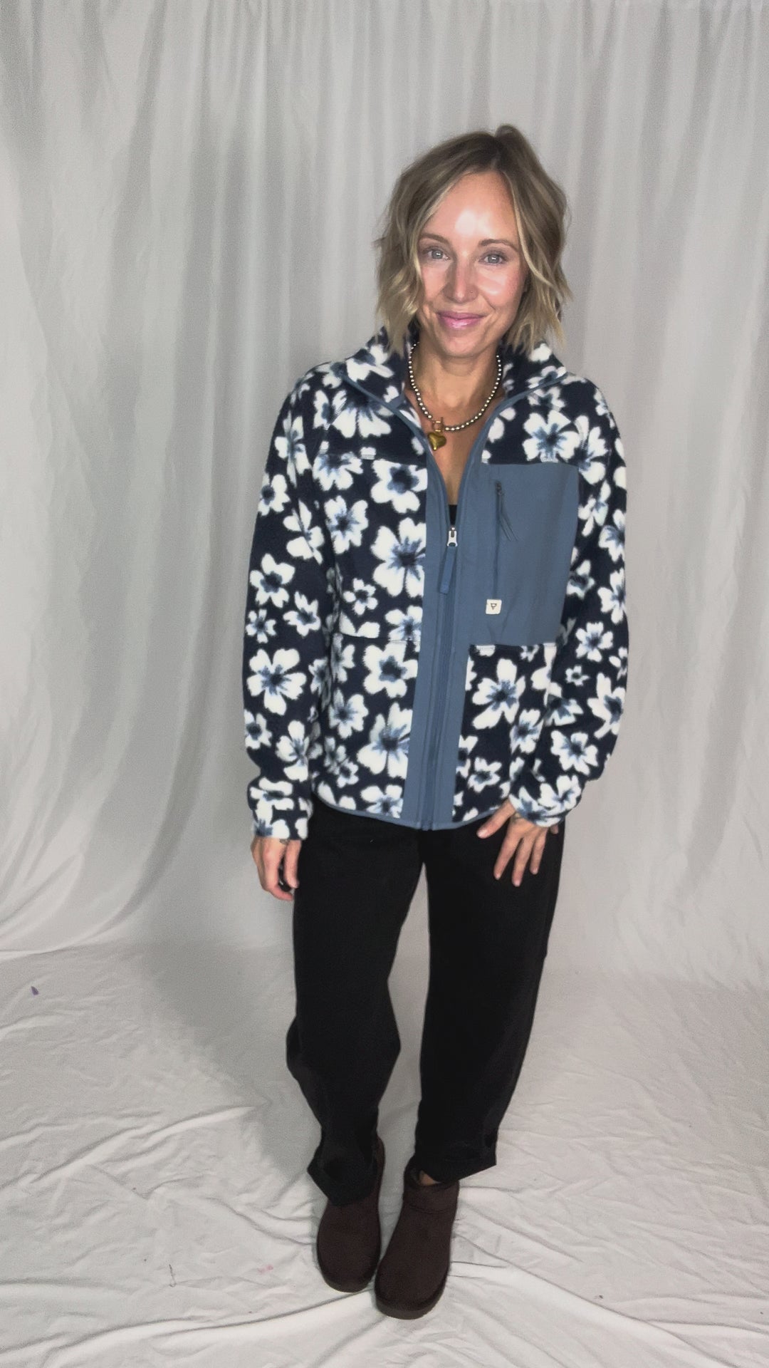 Dawn Full Zip Fleece Jacket- INDIGO FLORAL