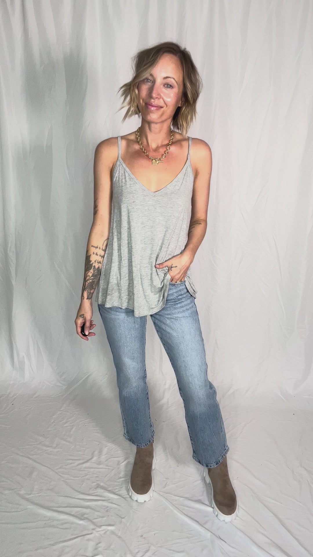 Khloe Reversible Spaghetti Cami- HEATHER GREY