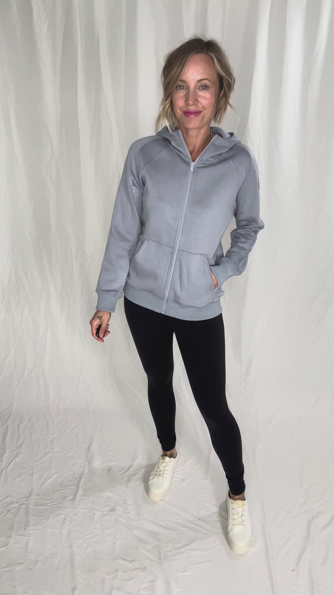 MICHELLE MAE Darcee Scuba Full Zip- DUSTY BLUE