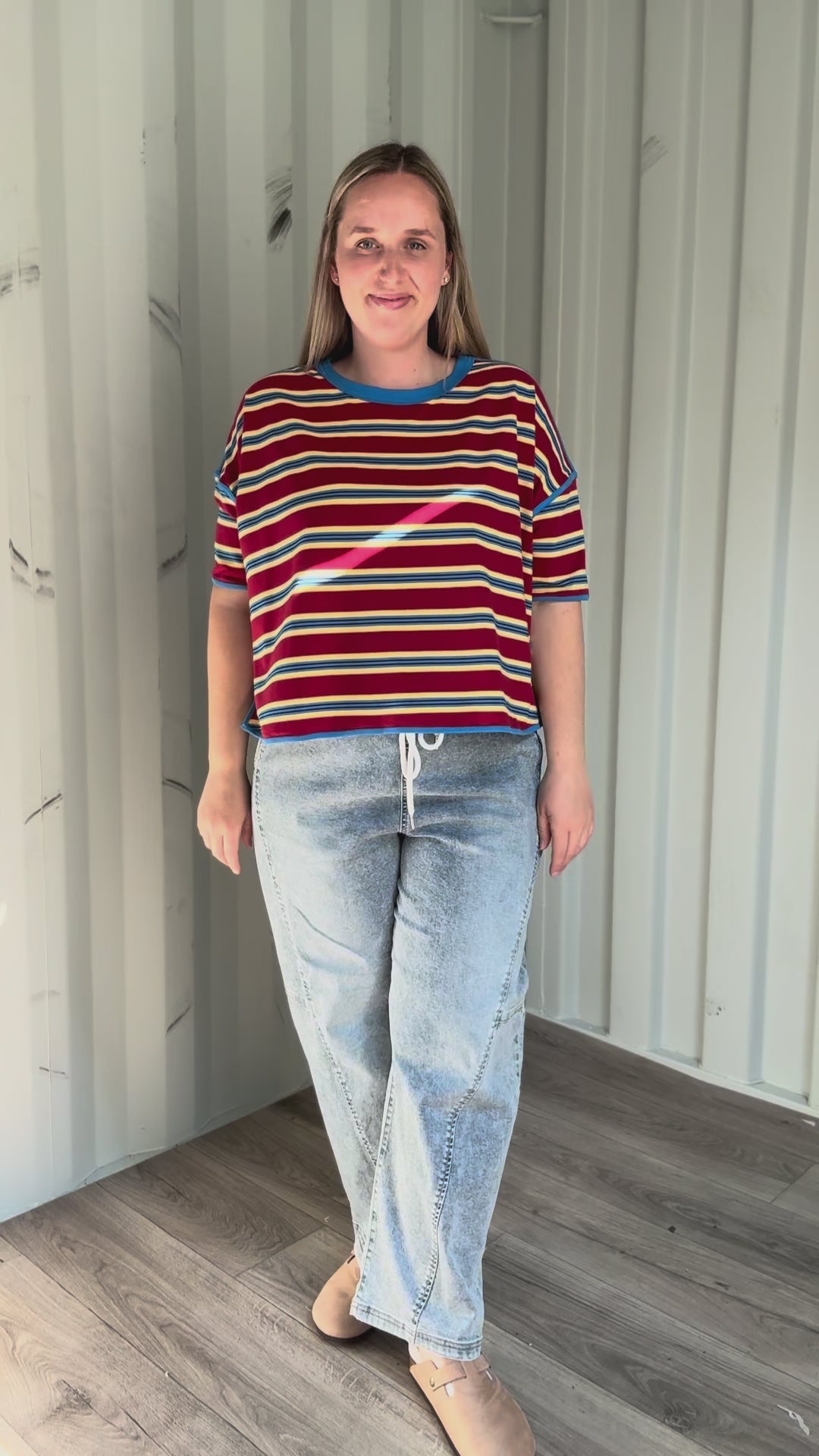 Lynden Soft Stripe Pullover Top- RED/BLUE