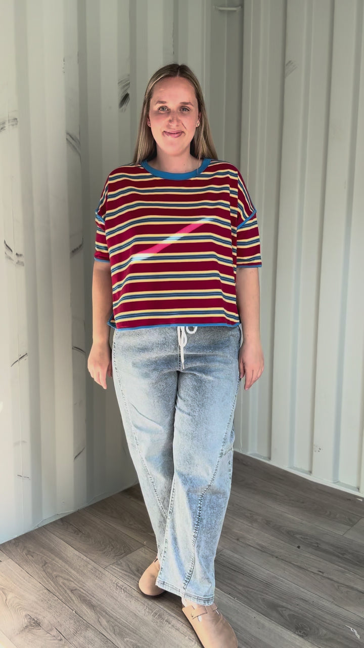Lynden Soft Stripe Pullover Top- RED/BLUE