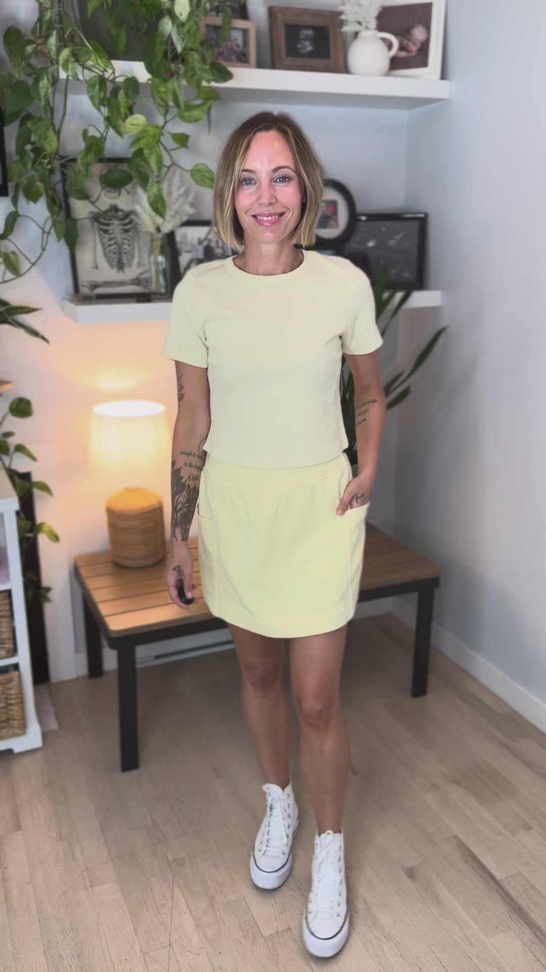 Sandy Cove Ribbed Skort Set- LEMON