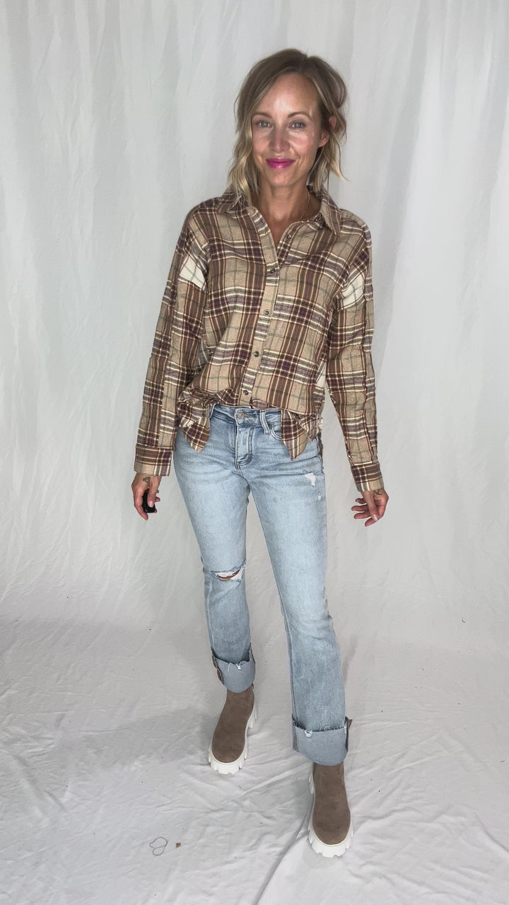 Renner Plaid Top- TAUPE