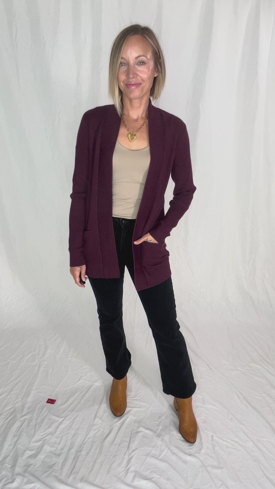 Otto Waffle Knit Cardigan- DARK PLUM