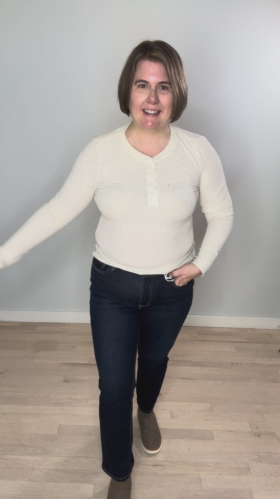 Lizza Confetti Detail Henley- OATMEAL
