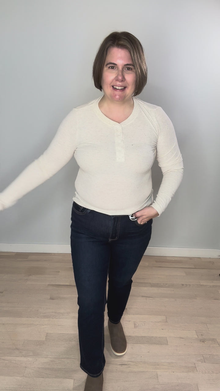 Lizza Confetti Detail Henley- OATMEAL