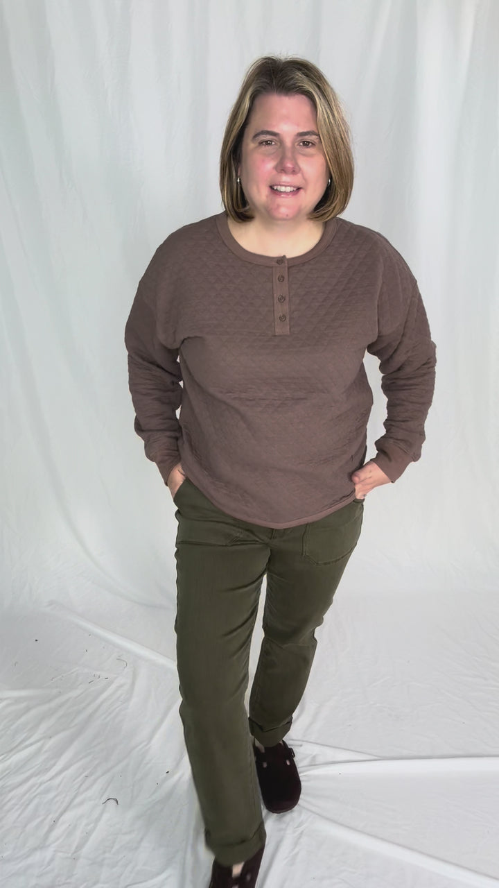 Bianco Quilted Pullover- COFFEE