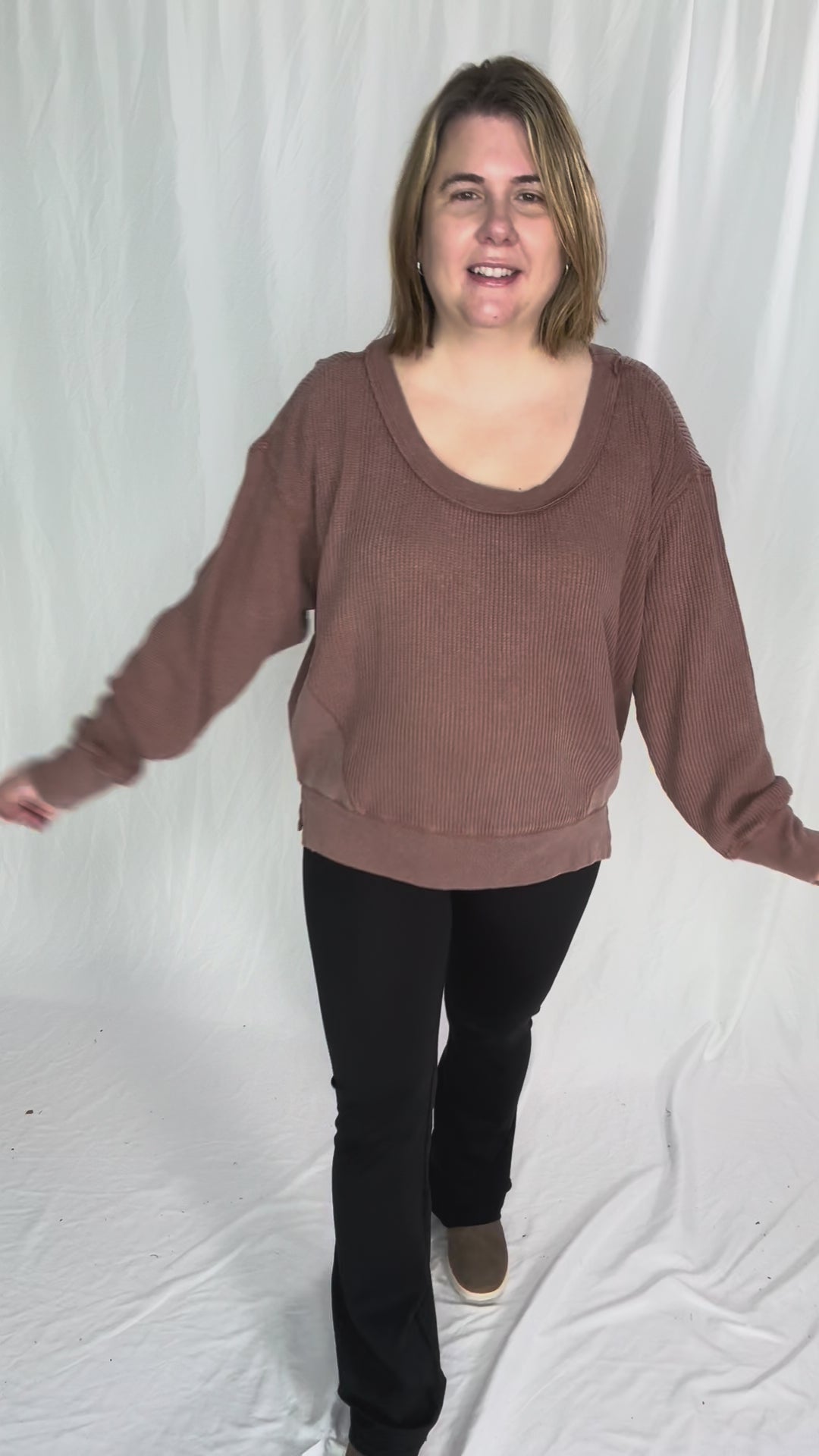 Devon Waffle Long Sleeve- CHESNUT
