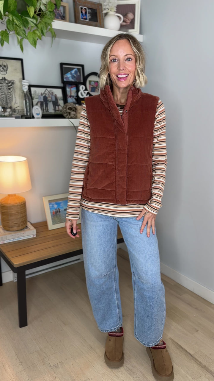 Camden Corduroy Puffer Vest- SEPIA