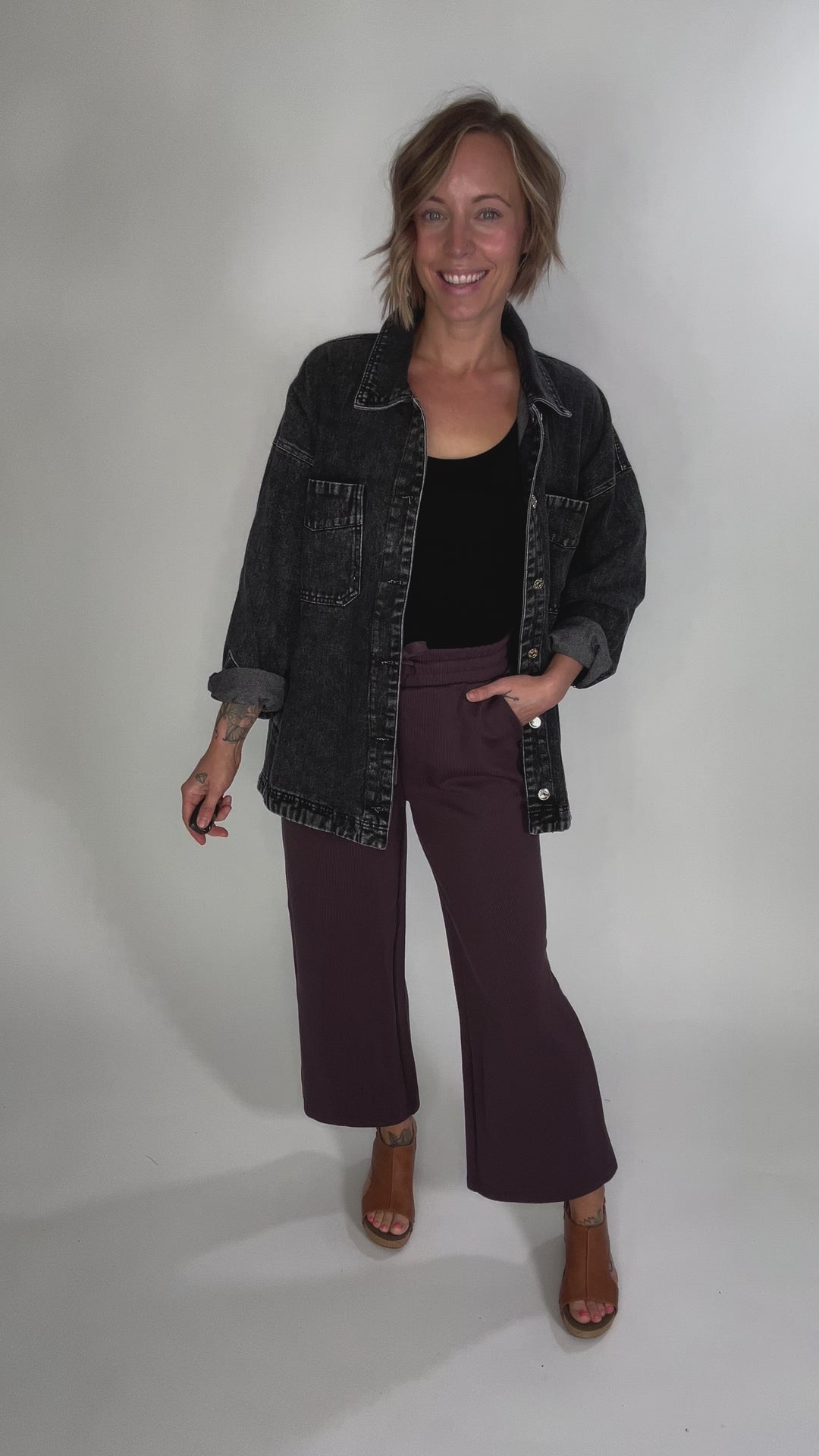 Nikki Button Down Denim Jacket- WASHED BLACK