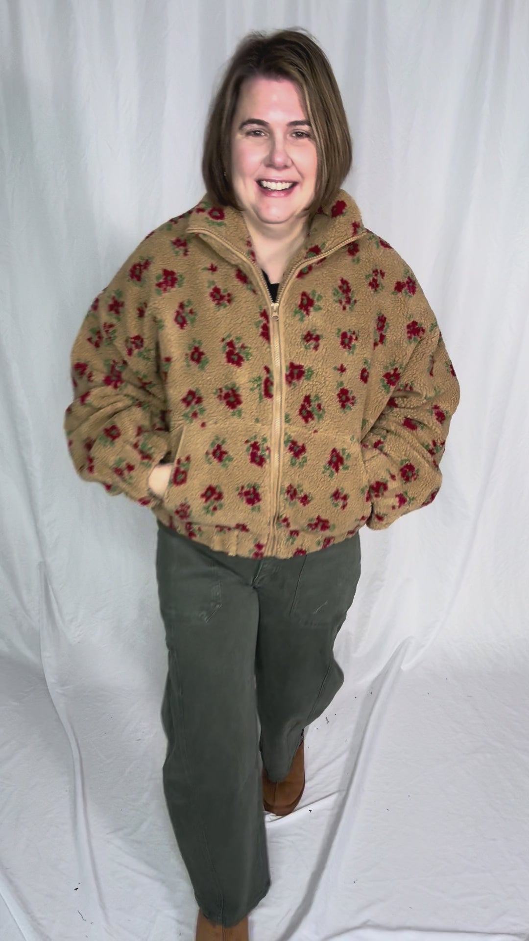 Shayla Full Zip Sherpa Jacket- TAUPE