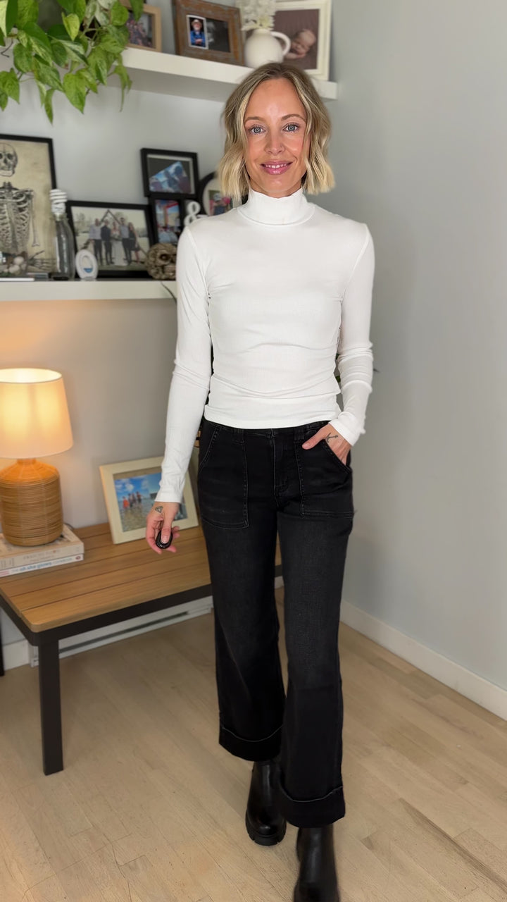 MONO B Linley Ribbed Mock Neck- WHITE