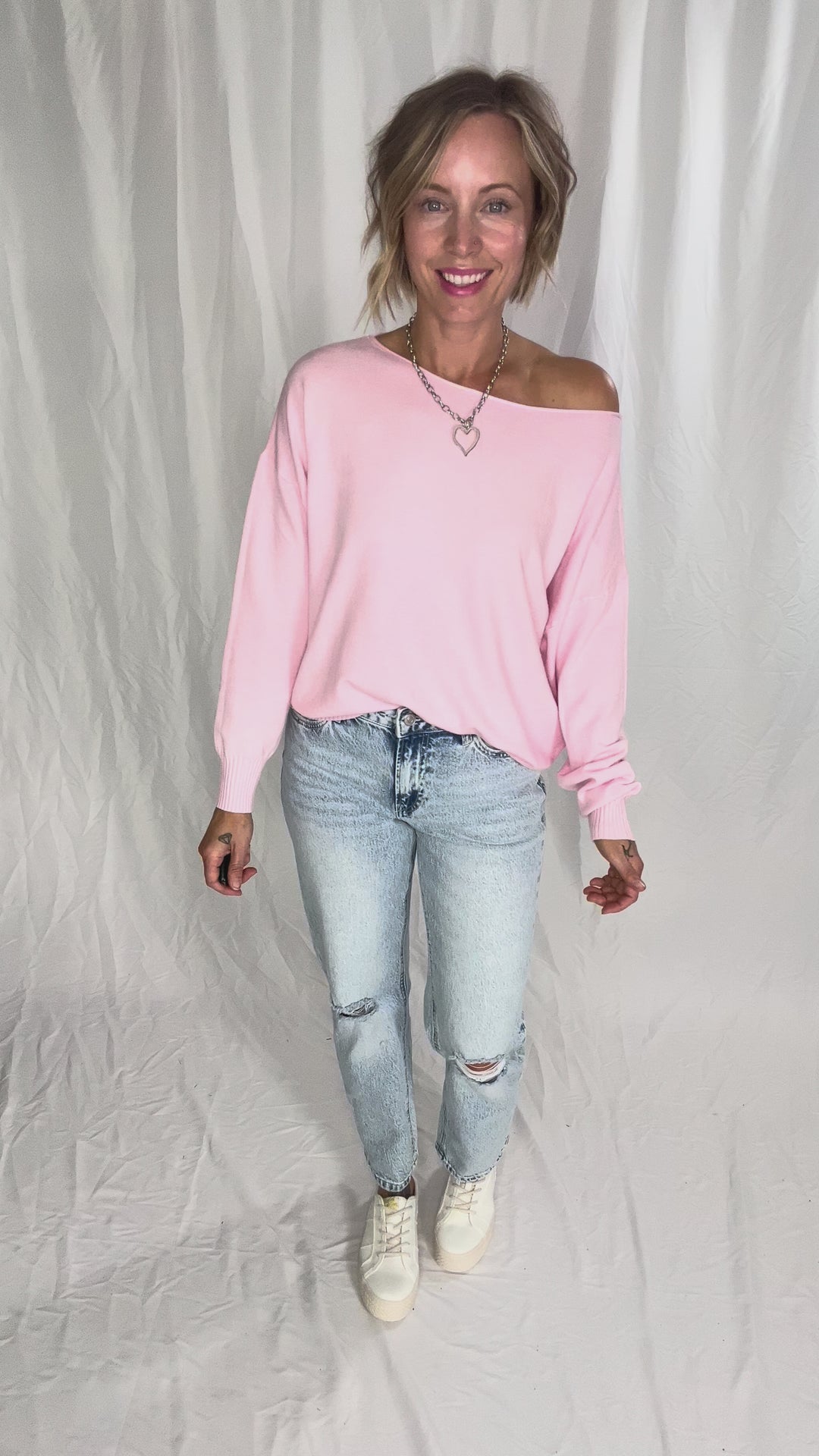 Lacey Knit Sweater- HEATHER PINK LEMON