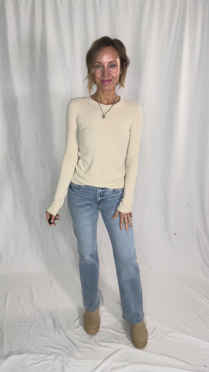 Beth Ribbed Long Sleeve- OATMILK
