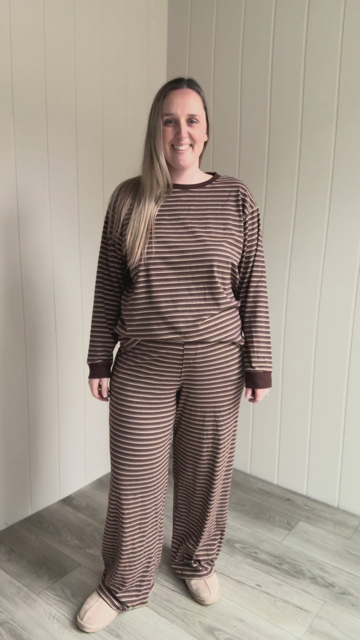 Carlow Brushed Stripe Set- BROWN