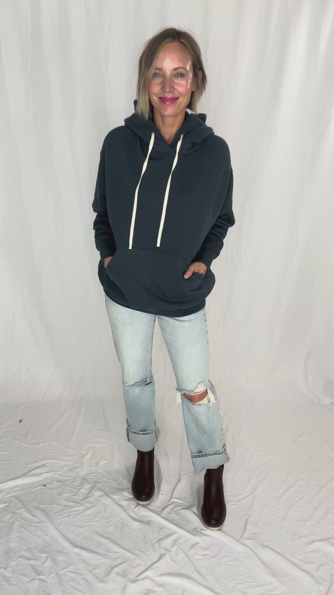 Mono B Cloudwalk Pullover Fleece Hoodie- MIDNIGHT NAVY