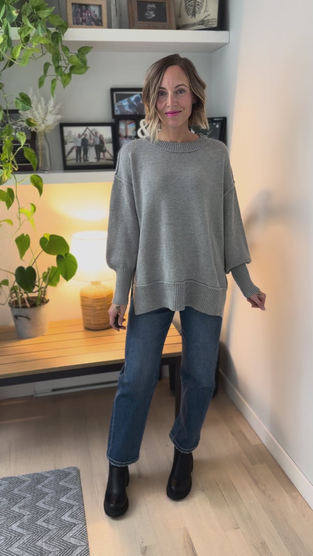Katie Classic Crewneck Knit Sweater-- HEATHER GREY