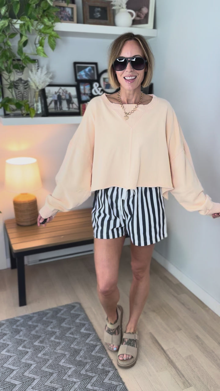 Heather French Terry Crop Sweater- PEACH