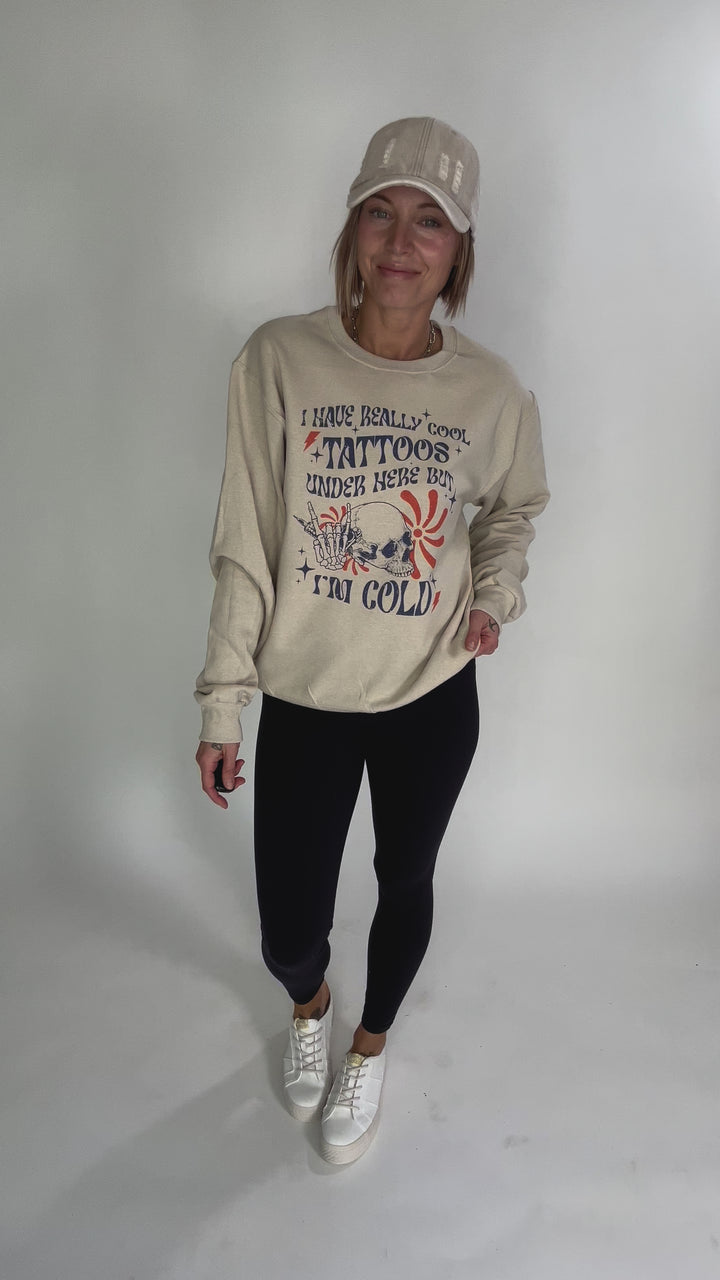 Cool Tattoos Graphic Crewneck- SAND