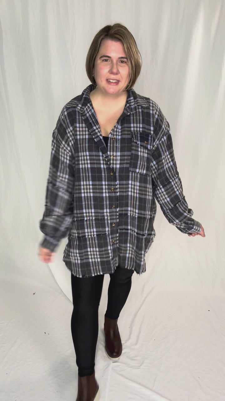 Felix Oversized Plaid Button Shacket- NAVY