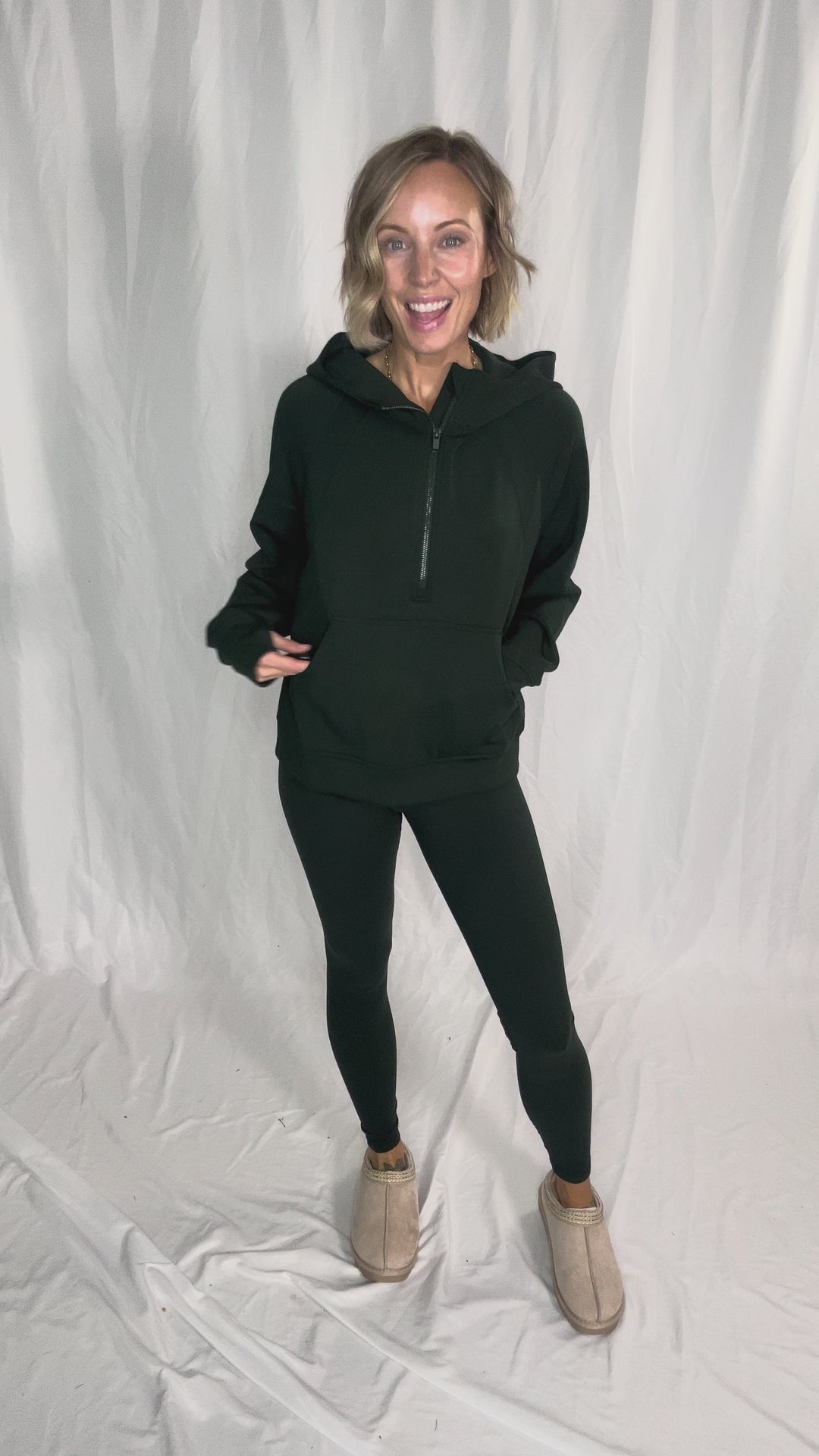 Everett Modal 1/2 Zip Hoodie- REGENCY GREEN