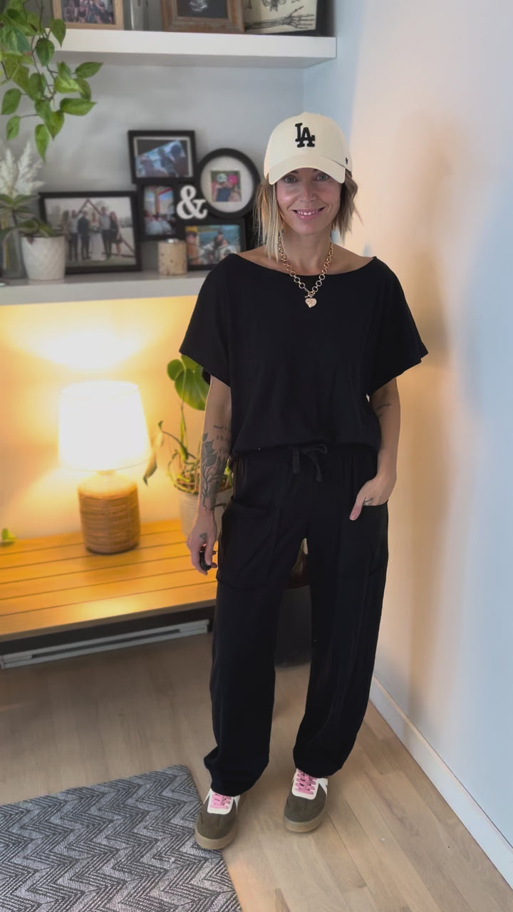 Nate Cotton Slub Barrel Pants + Top Set- BLACK