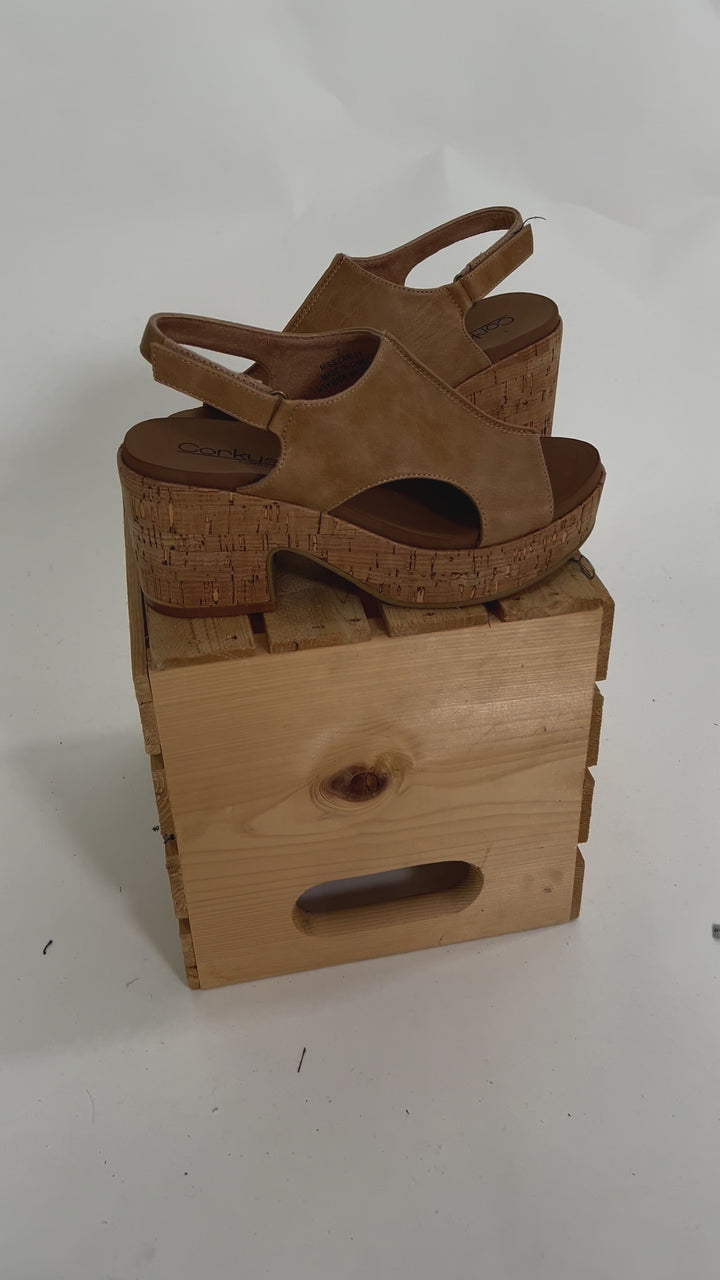 CORKYS  Miss Carley Comfort Heel Sandal- CARAMEL-FINAL SALE *10*