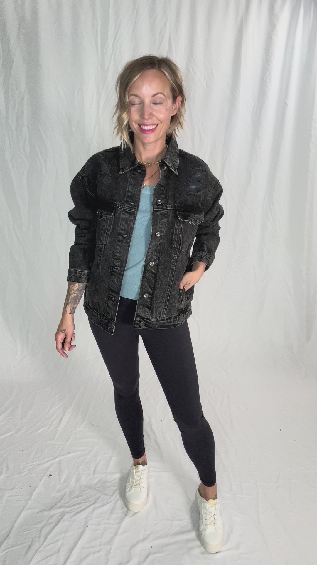 Modela Boyfriend Denim Jacket- BLACK-FINAL SALE