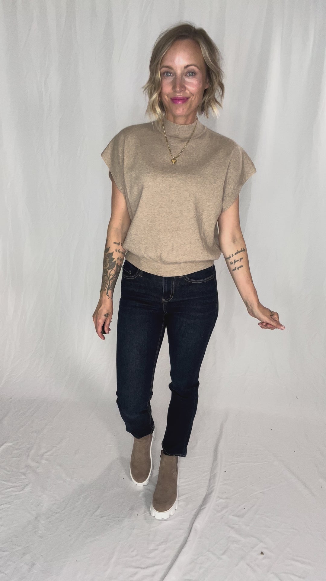 Scarlett Mock Neck Sweater Top- OATMEAL