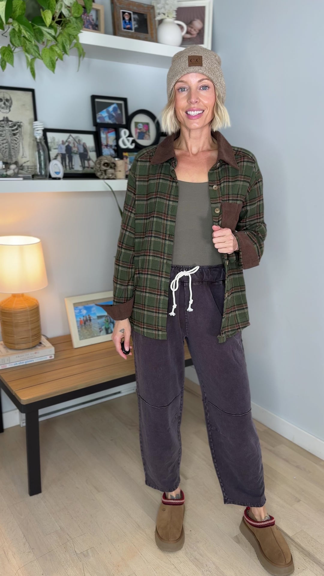 Cinder Corduroy Collared Long Sleeve Flannel- OLIVE