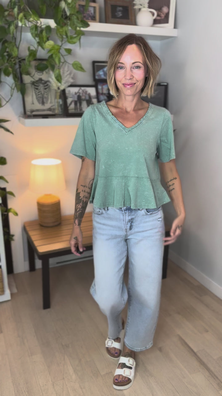 Frankie Cotton Peplum Top- SAGE