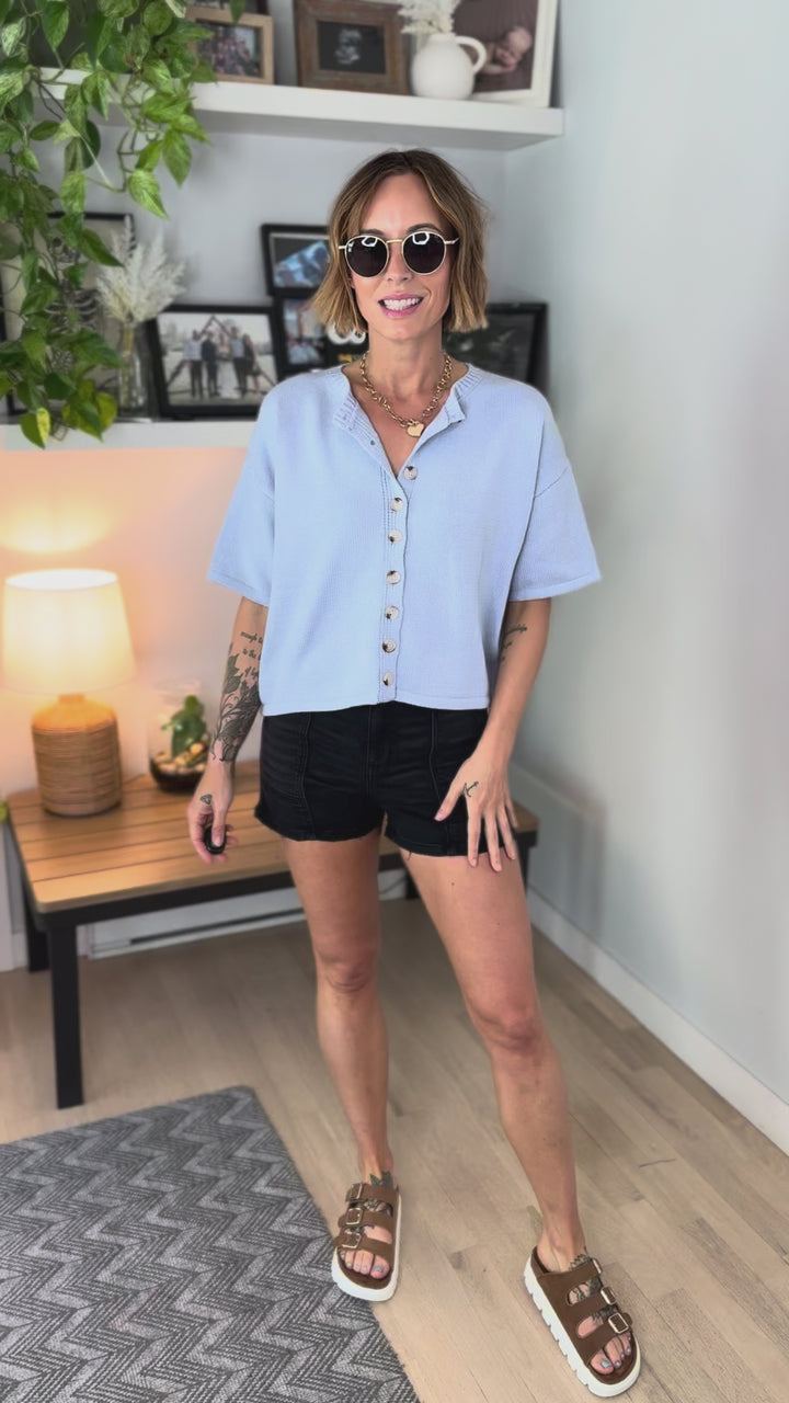 Ocean Breeze Button Up Sweater- BLUE