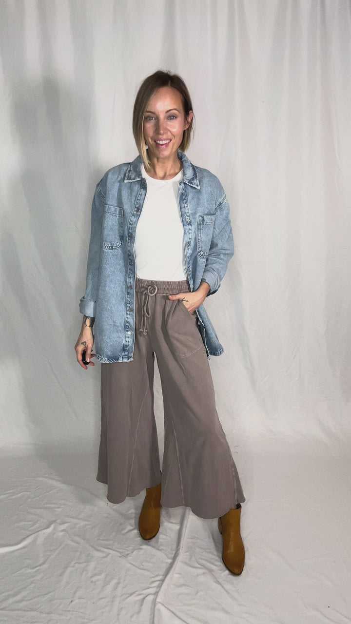Haze Mineral Wash French Terry Pants- MOCHA MOUSSE