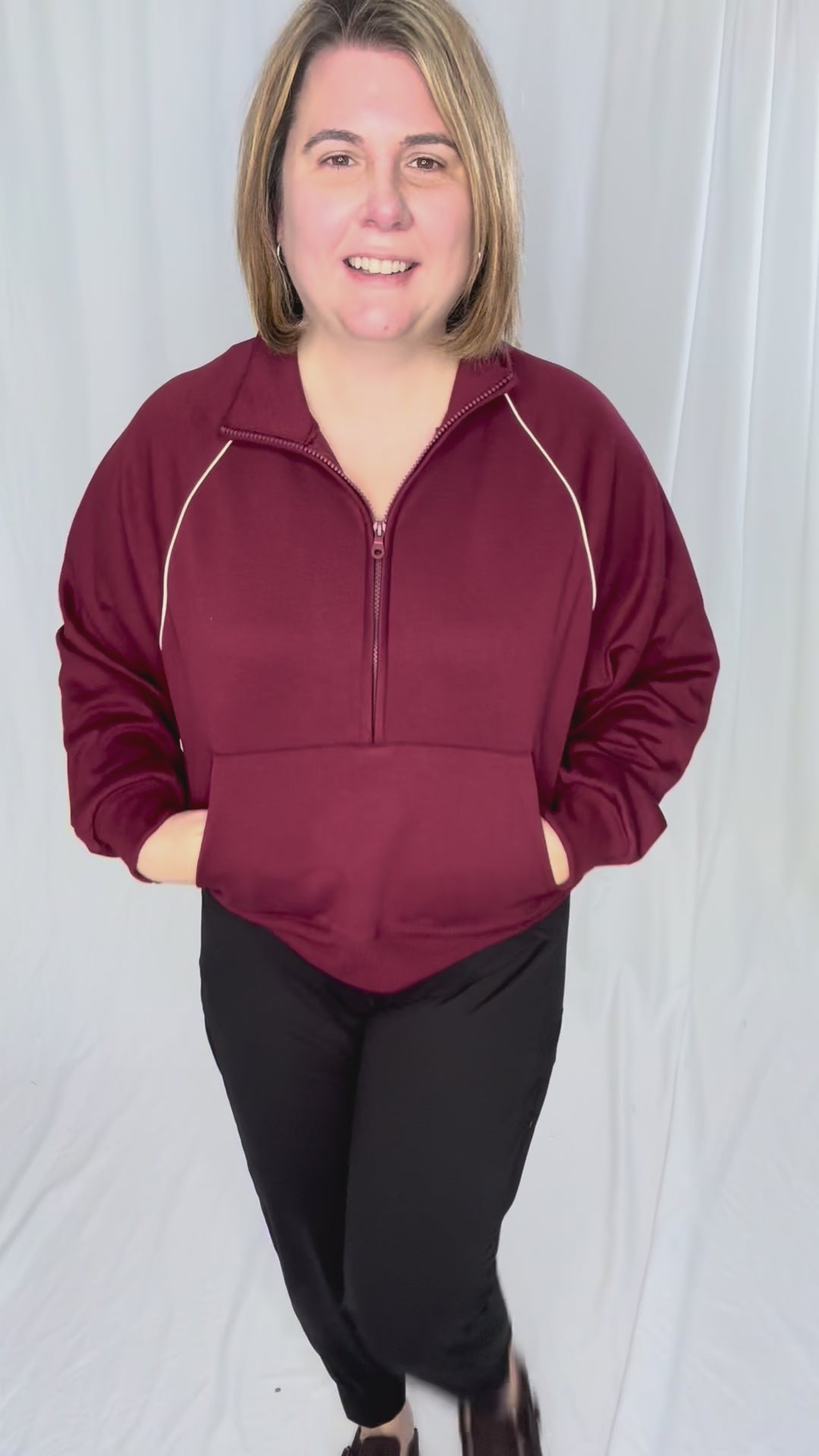 Adriana Scuba 1/2 Zip- BURGUNDY