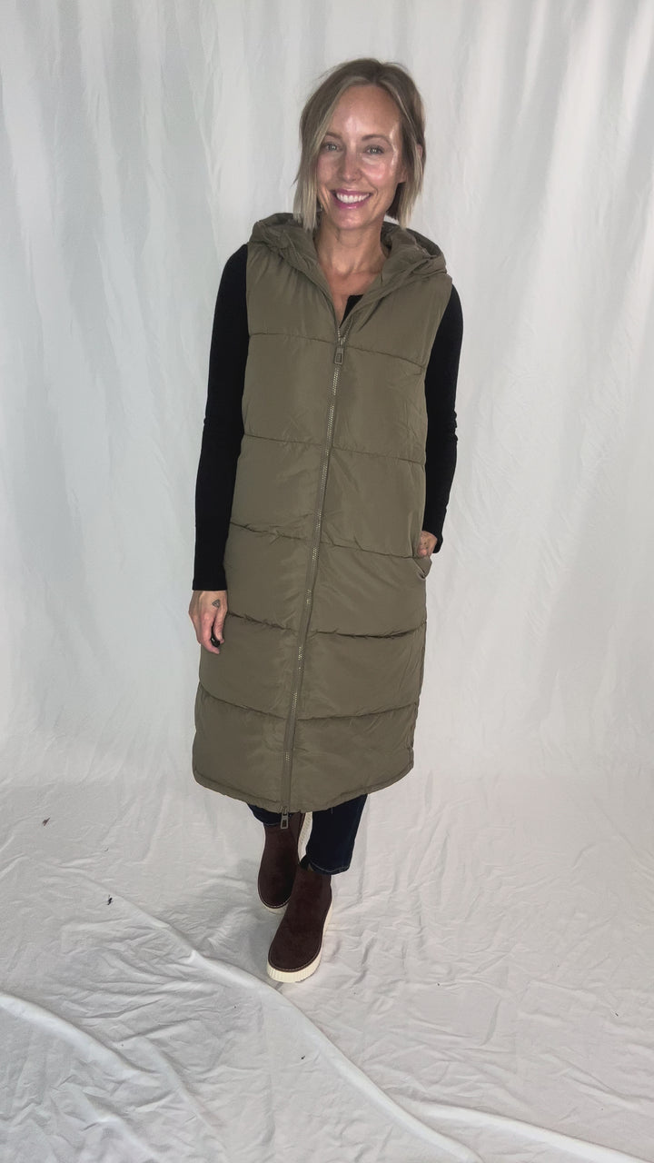 ONLY Jackson Long Puffer Vest- OLIVE STONE