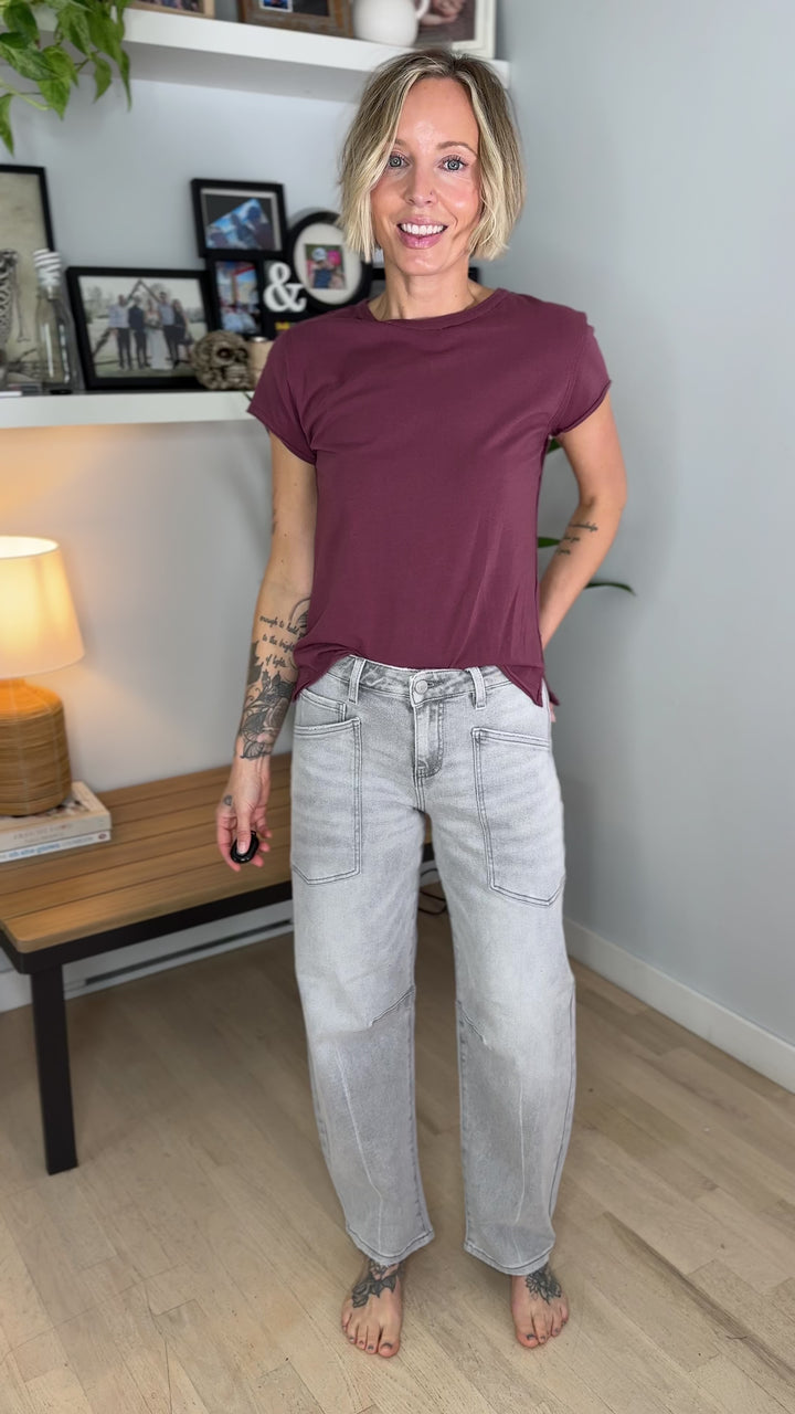 Mono B Scottie Pima Cotton Cap Sleeve T Shirt- ROSEWOOD