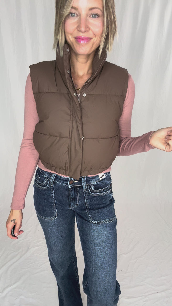 Charlie Coated Cropped Vest- ESPRESSO