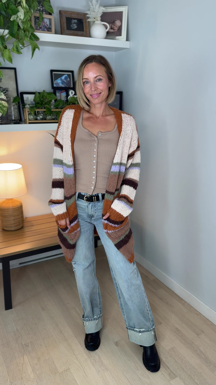 Jack Boho Multi Stripe Cardigan- RUST MULTI