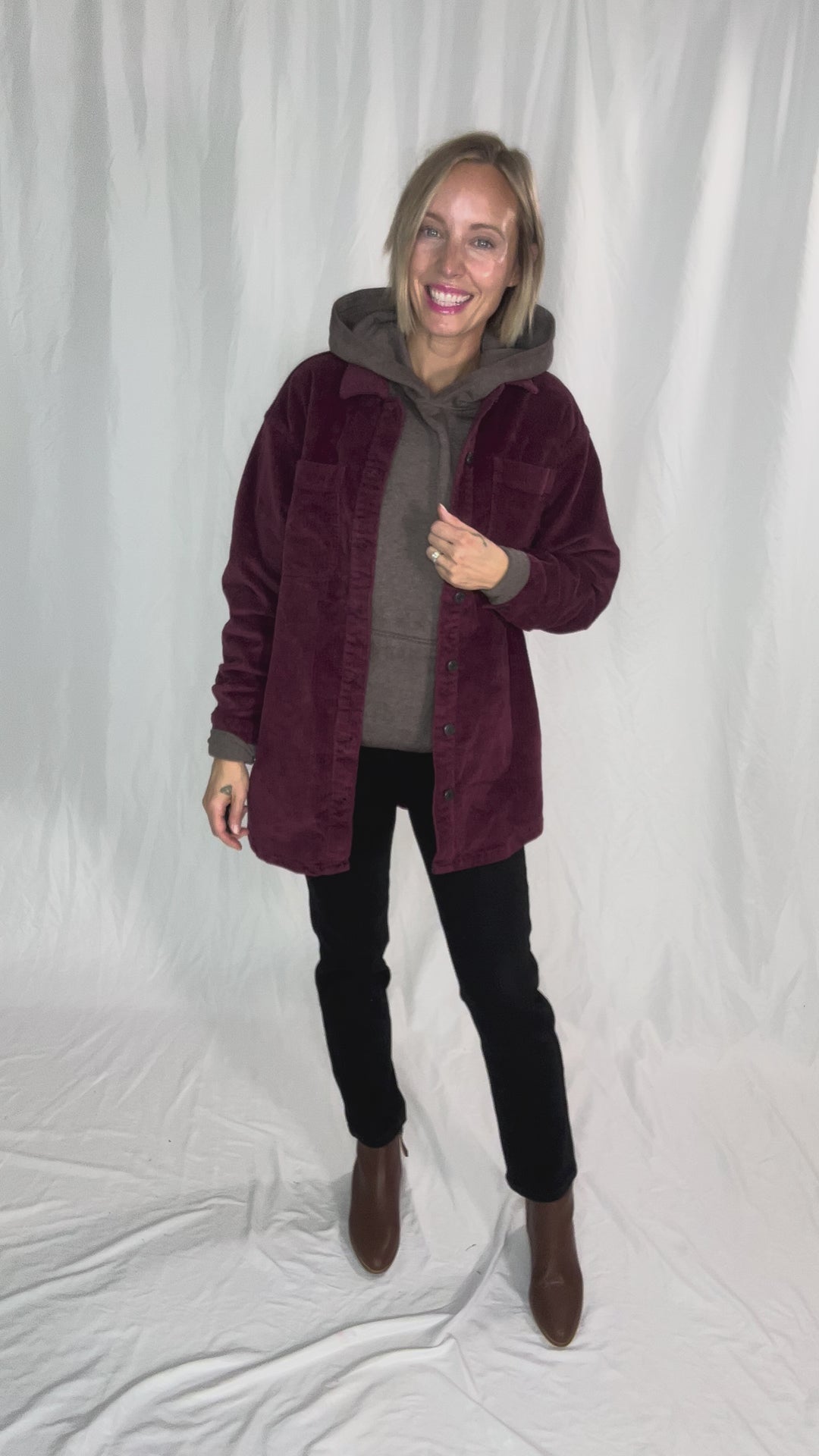 Noisy May Alva Corduroy Shacket- WINE