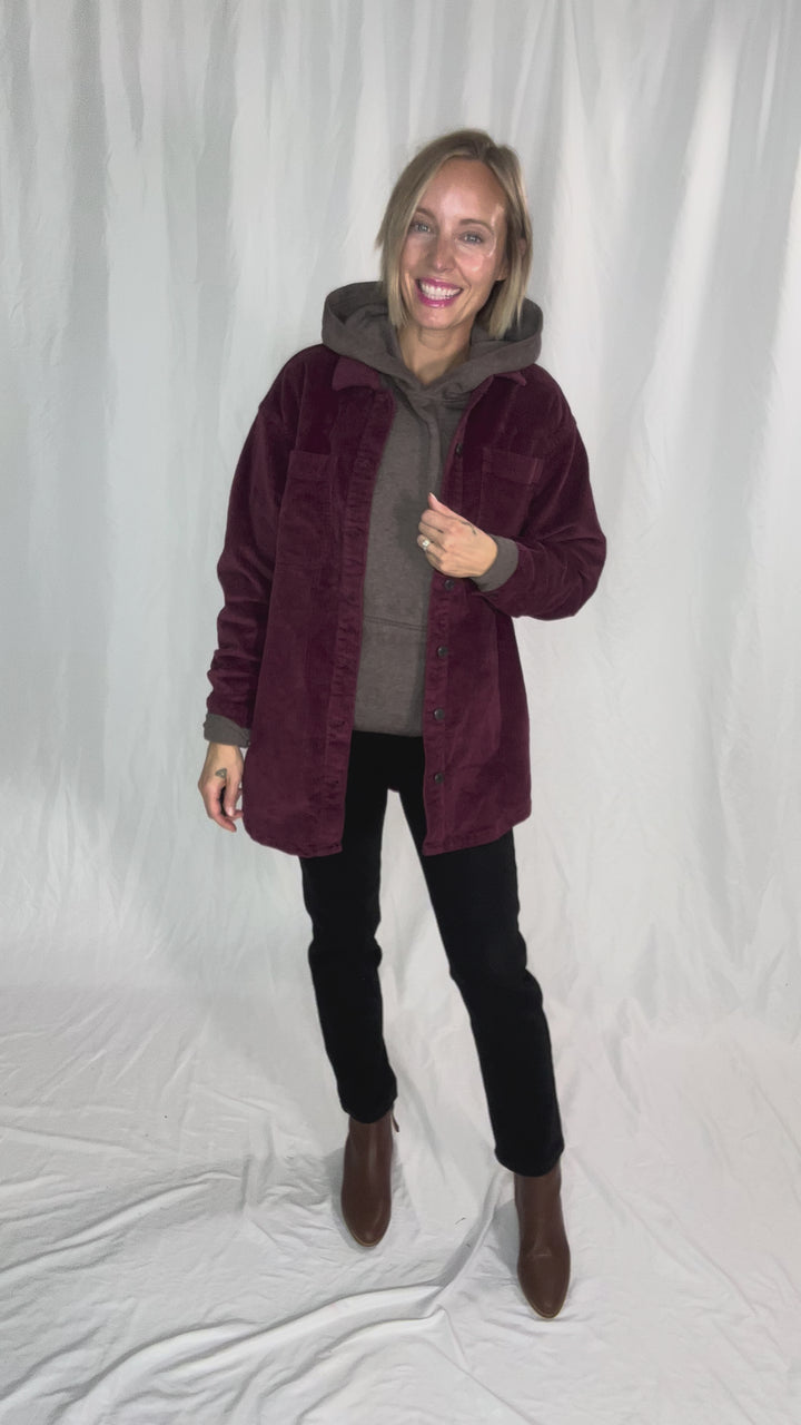 Noisy May Alva Corduroy Shacket- WINE