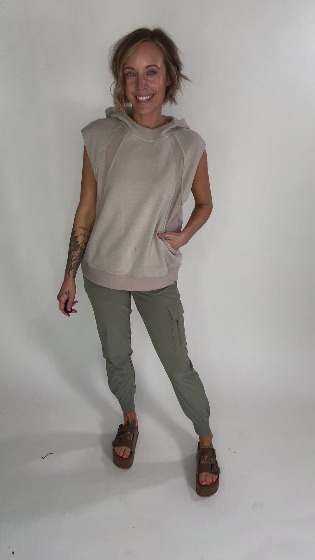 Nani Short Sleeve Hoodie- LIGHT TAUPE-FINAL SALE