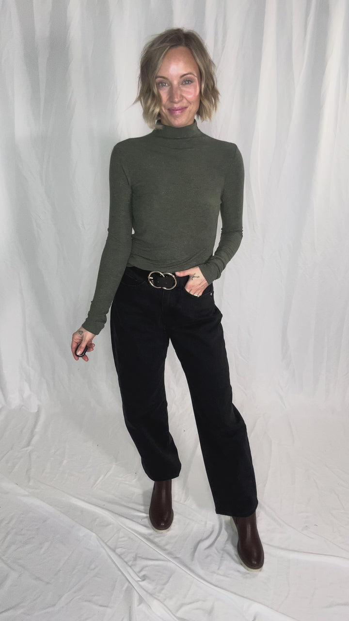 Snow Bound Mock Neck Glitter Long Sleeve- SAPPHIRE GREEN
