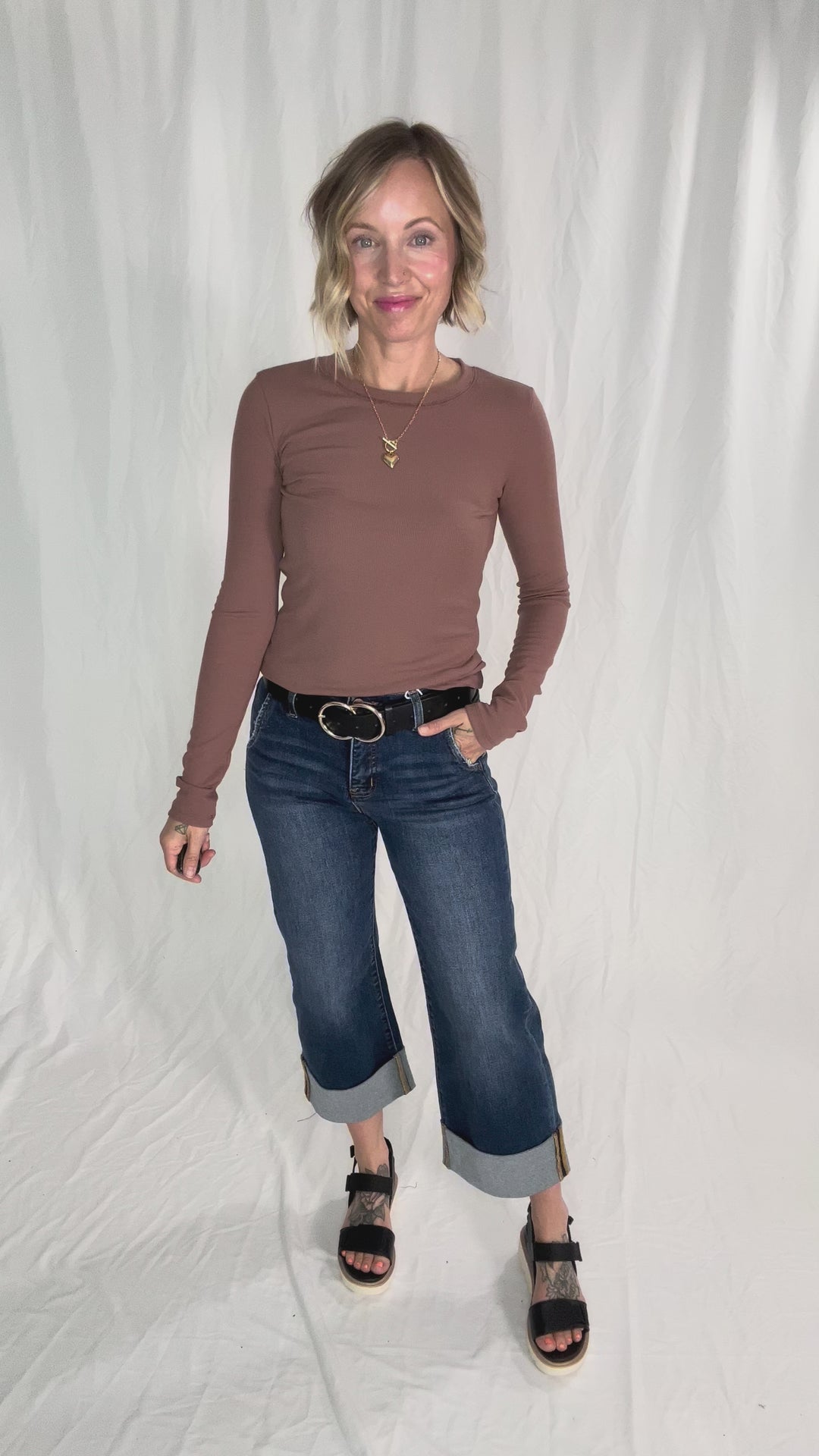 Beth Ribbed  Long Sleeve- RED BEAN